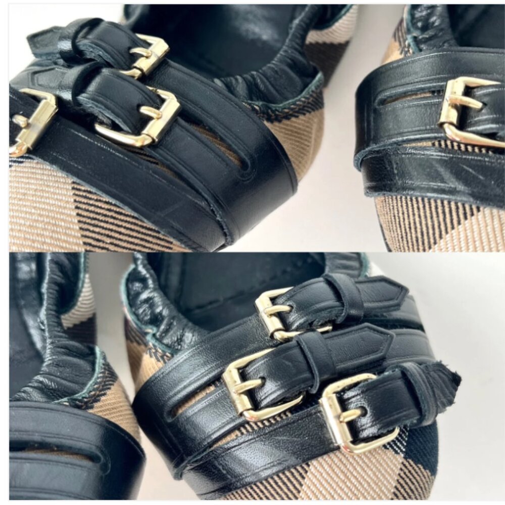 Authentic BURBERRY Bridle House check Falconer Black Canvas Ballerina Size 40 - Picture 5 of 5